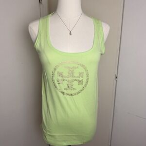 Tory Burch Women's Green Designer Logo Tank Top Sz XS 100% Cotton